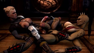 Футанари Кэсси Кейдж и Шива из Mortal Kombat находятся в эротическом контакте.