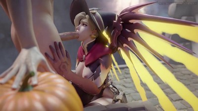 mercy облизывает палец пацанчика на Хэллоуин.