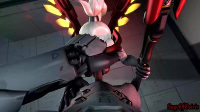 Персонаж Mercy из игры Overwatch проводит интимные действия с другим персонажем ради сексуального удовлетворения.