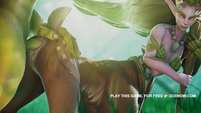Warcraft-themed adult animation - Driada and Orc engage in passionate interaction.
