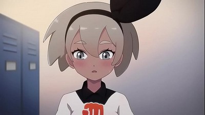 Прекрасная девушка с блонд волосами активно взаимодействует с персонажем тренера покемонов в анимационном фильме для взрослых.